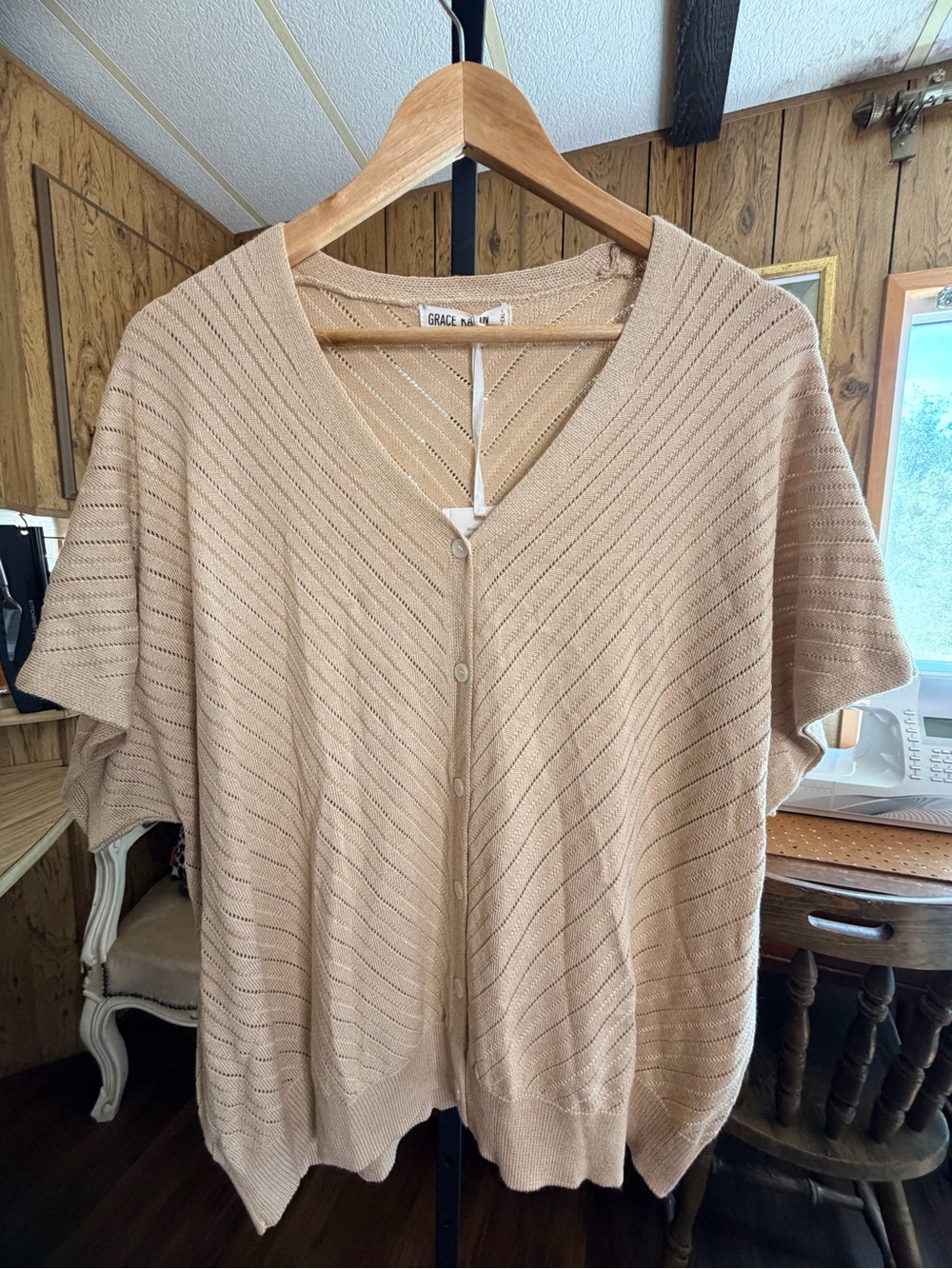 Grace Karin Openwork Short Sleeve Button Front Cardigan Sweater NWT